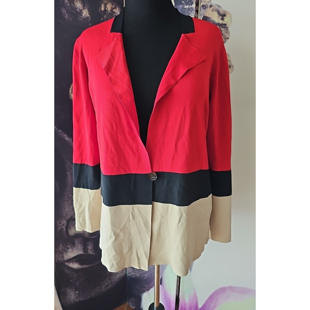 CARLISLE Women's Vintage Red‎ Colorblock 1 Button Rayon Blend Stretch Blazer XL